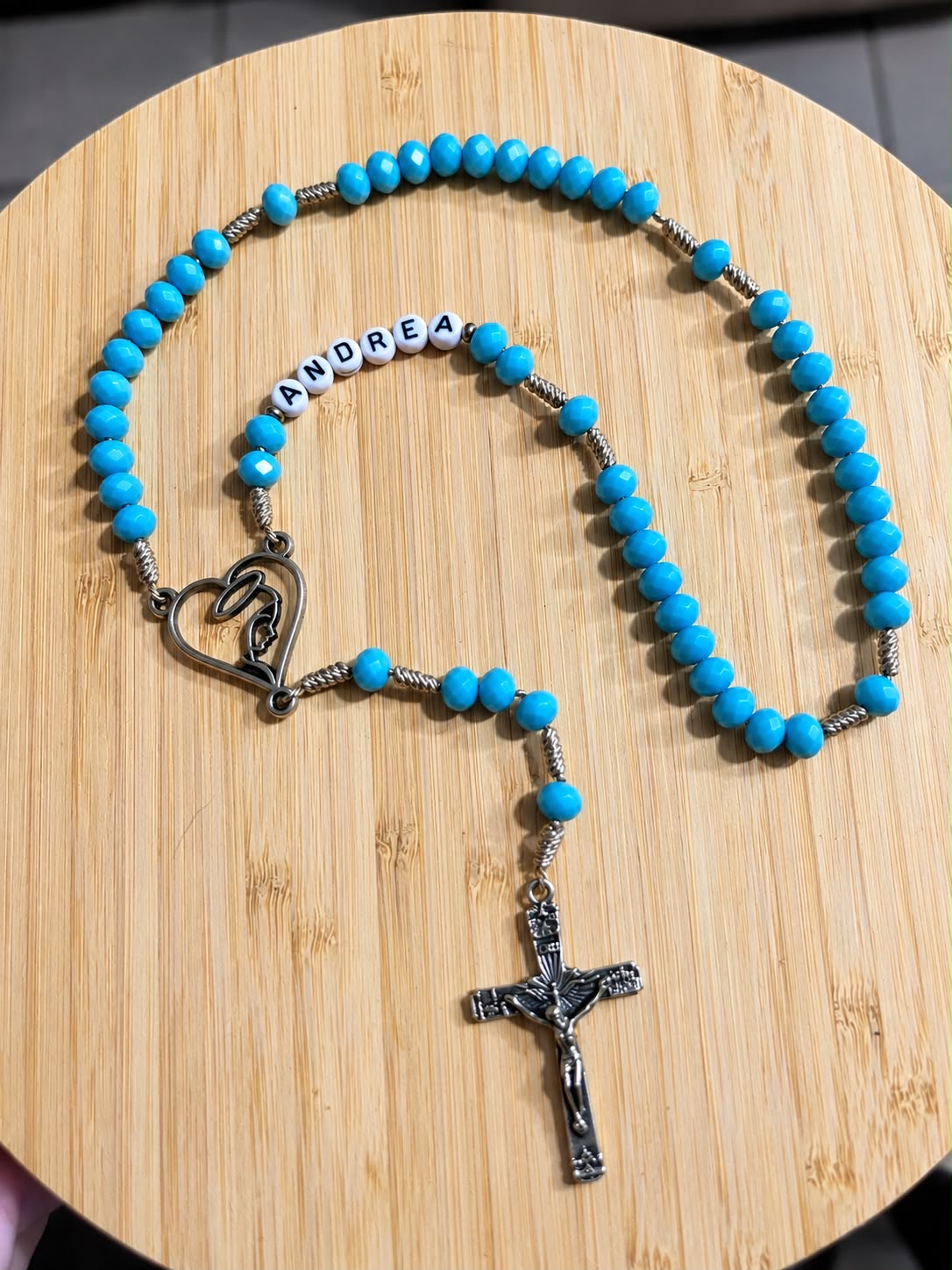 Terço azul personalizado com nome